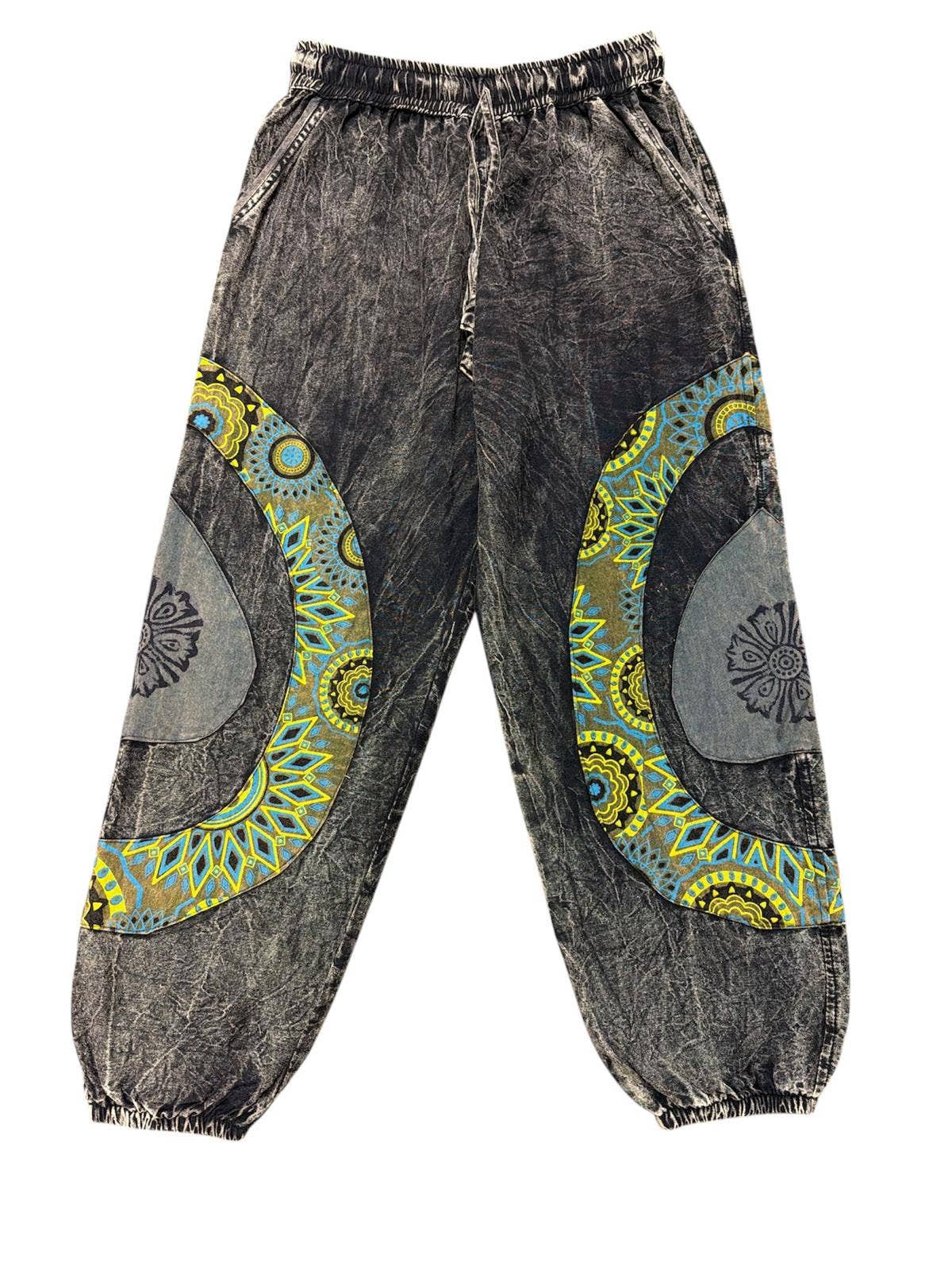 Rising International Inc - Cotton Stonewashed BLK With Green Patch Circle Pant DT25801