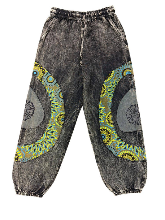 Rising International Inc - Cotton Stonewashed BLK With Green Patch Circle Pant DT25801