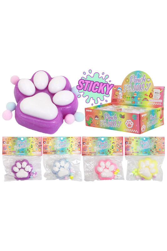 Animal Paw Lightly Flocked Pom Pom Sticky Mochi Squishy Bag -1PC