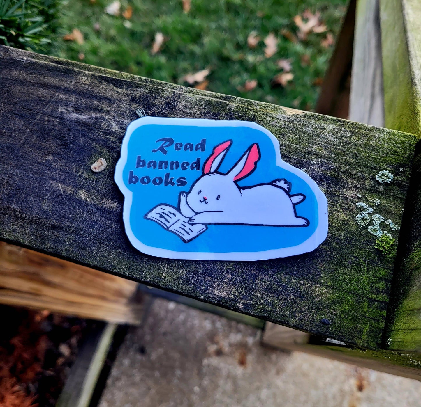 Femmearchist - Read Banned Books Library Bunny Sticker // Glossy or glitter