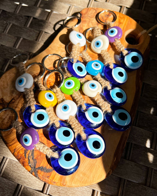 Umays Boho - Macrame Keychain with Glass Evil Eye, Boho Keychain
