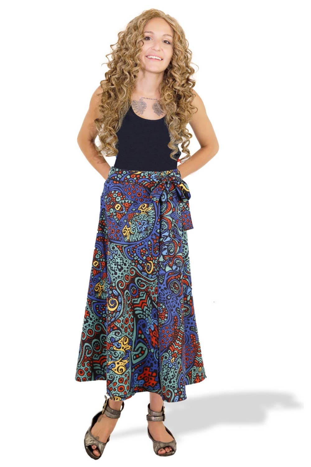Wrap Skirt With Zip Pocket Blue Burst NWT