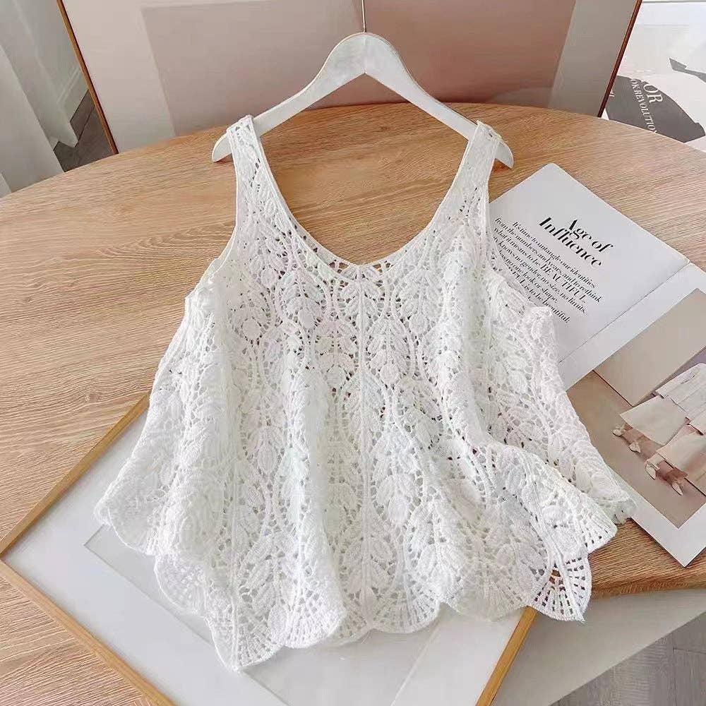 Funkyrel® Atzbranding Limited - Crochet Hollow Knit Vest with Leaf Texture