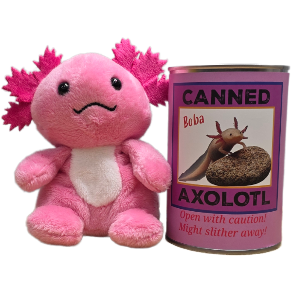 Canned Axolotl | Stuffed Animal Plush w/Jokes | Unique Gift