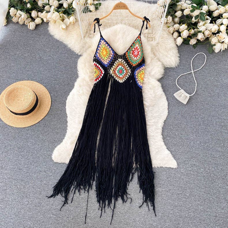 Funkyrel® Atzbranding Limited - Crochet Tassel Midi Dress