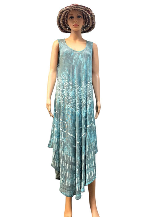 Rising International Inc - Rayon Crape Teal Floral Umbrella Sundress MR65