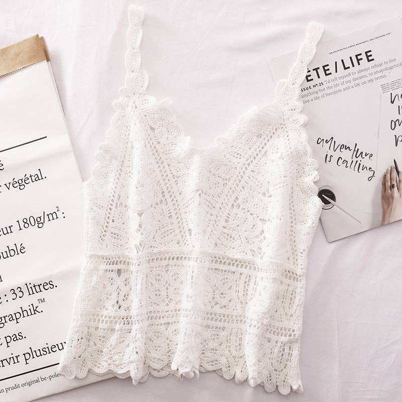 Funkyrel® Atzbranding Limited - Solid Color Crochet Lace Hollow Camisole Top