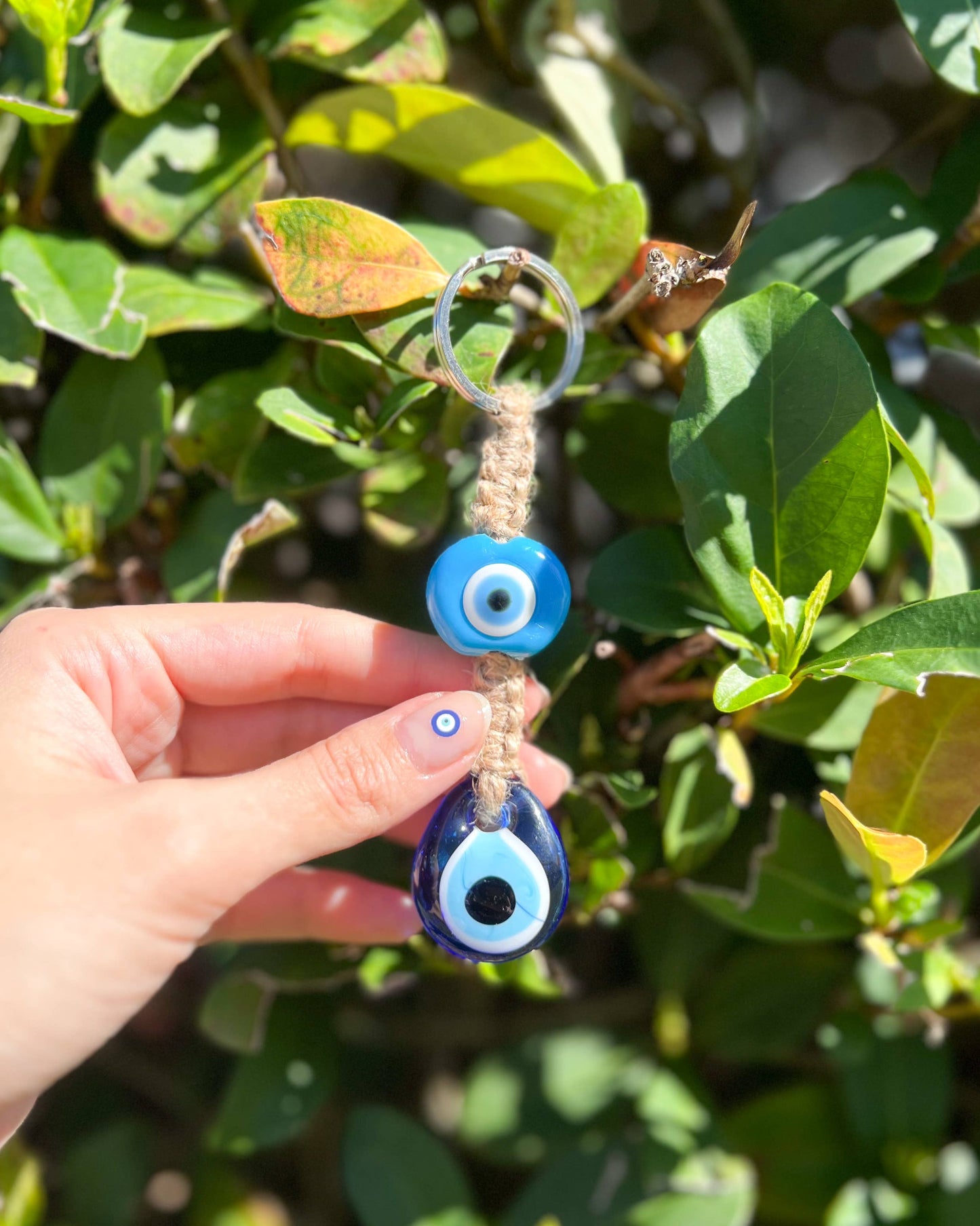 Umays Boho - Macrame Keychain with Glass Evil Eye, Boho Keychain