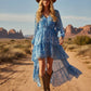 Ekartini - Bohemian V-Neck Long Sleeve Dress With Irregular Hem