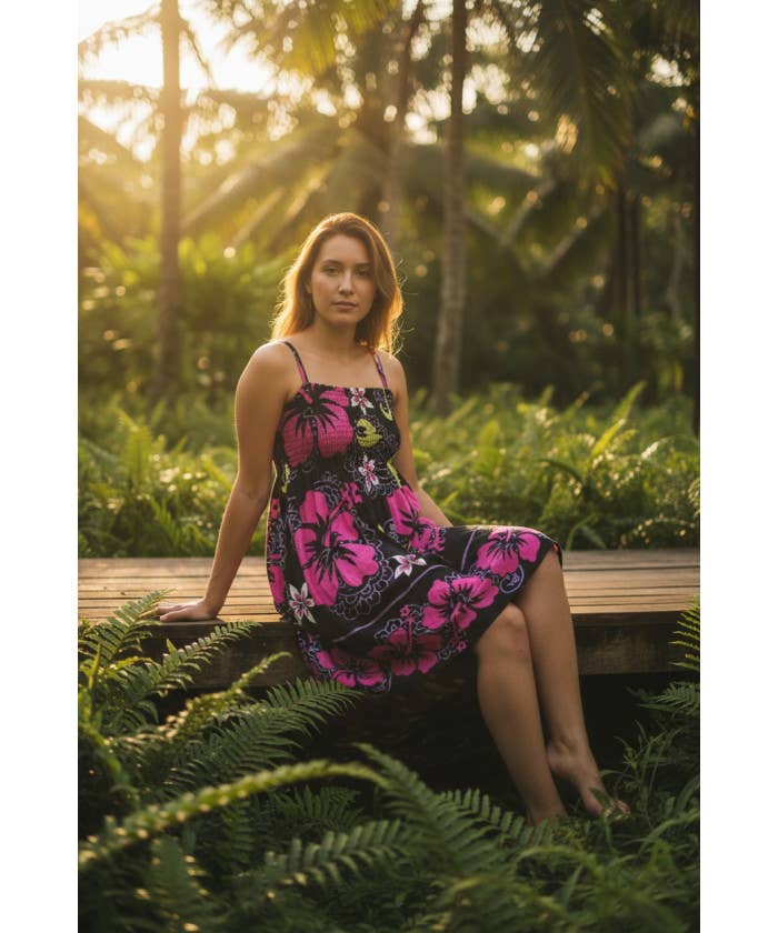 DK Hawaii - Floral Hibiscus Monstera Woman's Summer Dress