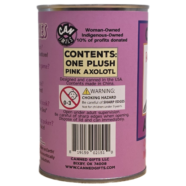 Canned Axolotl | Stuffed Animal Plush w/Jokes | Unique Gift