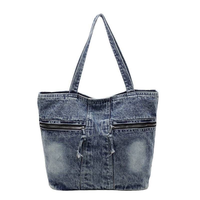 Ekartini - Vintage Denim Tote Bag Multi Pocket Shoulder Bag