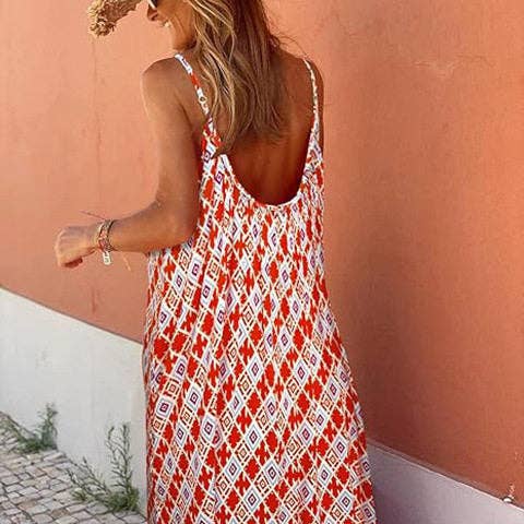 Ekartini - Flounce Print V-Neck Loose Maxi Dress