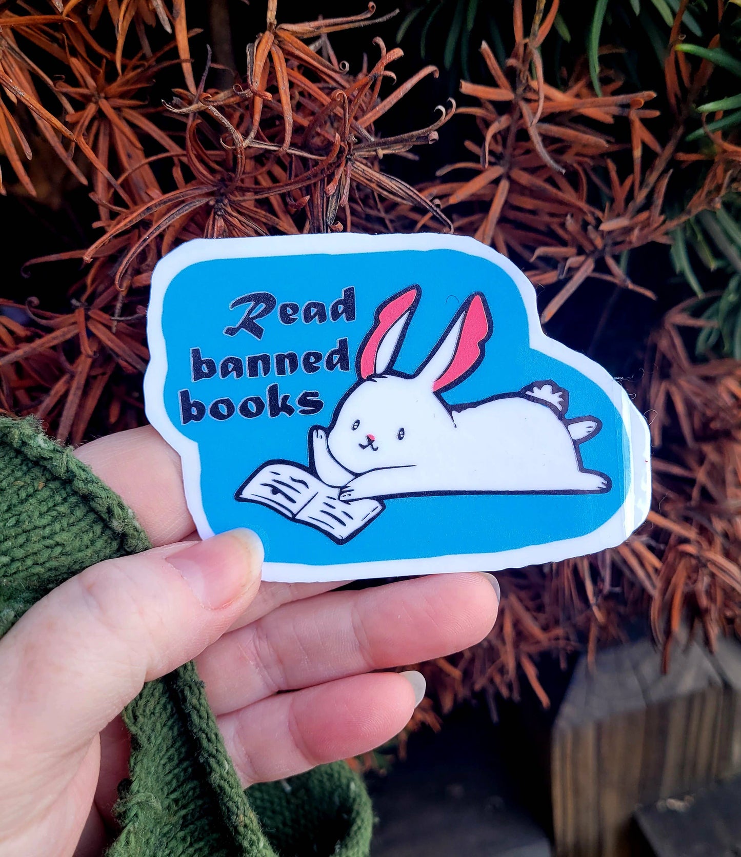 Femmearchist - Read Banned Books Library Bunny Sticker // Glossy or glitter