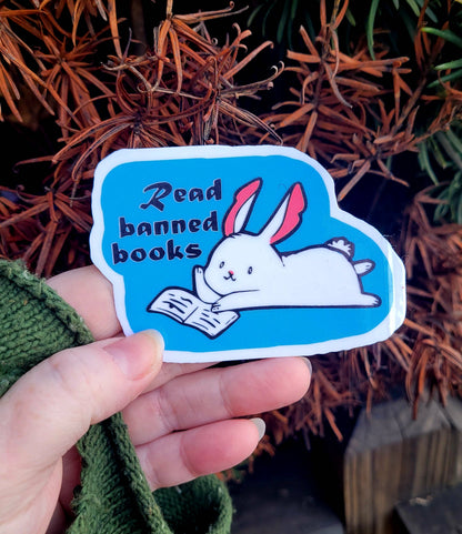 Femmearchist - Read Banned Books Library Bunny Sticker // Glossy or glitter
