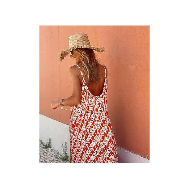 Ekartini - Flounce Print V-Neck Loose Maxi Dress