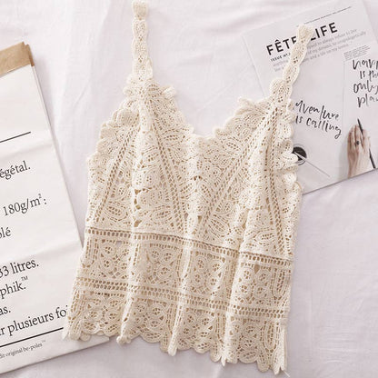 Funkyrel® Atzbranding Limited - Solid Color Crochet Lace Hollow Camisole Top
