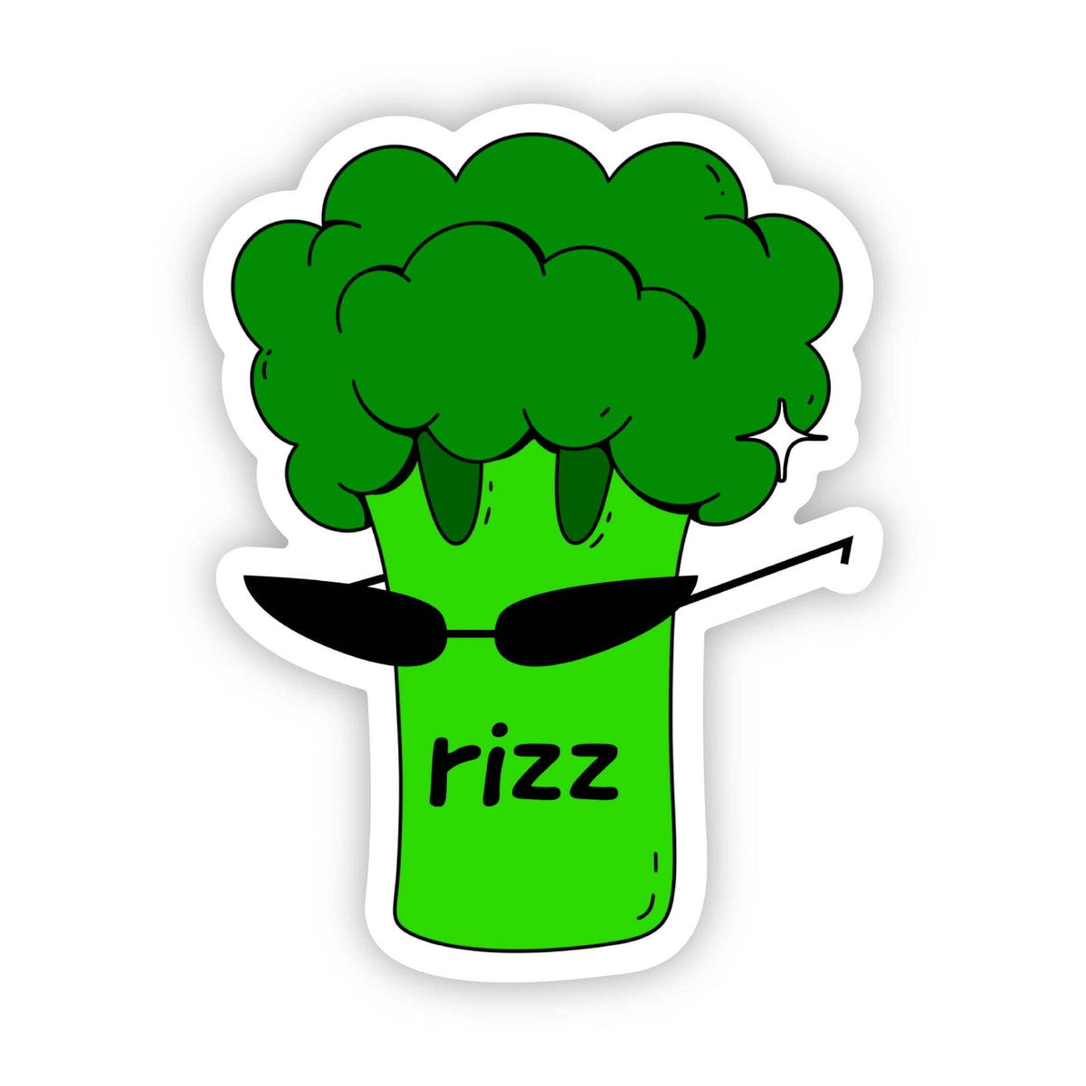 Brocolli Rizz Rizz Broccoli Haircut Black Sunglasses Sticker – Snark Gifts