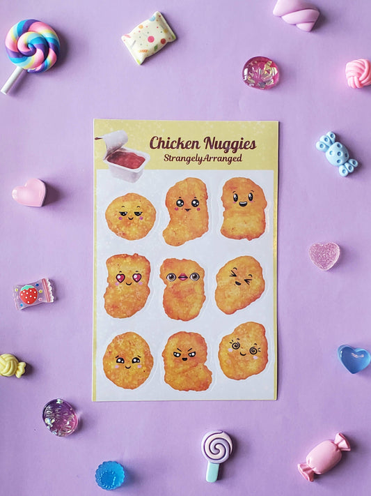 Sticker Sheet | Cute Chicken Nuggies Funny Nuggets Stickers: Clear Glossy