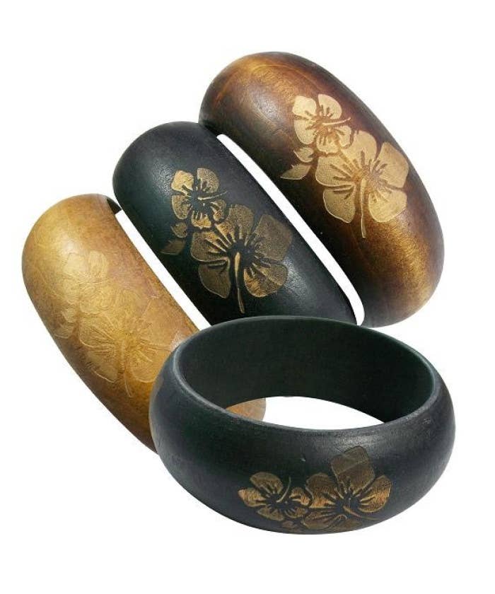 DK Hawaii - Vintage Hibiscus Flower Wooden Bangles