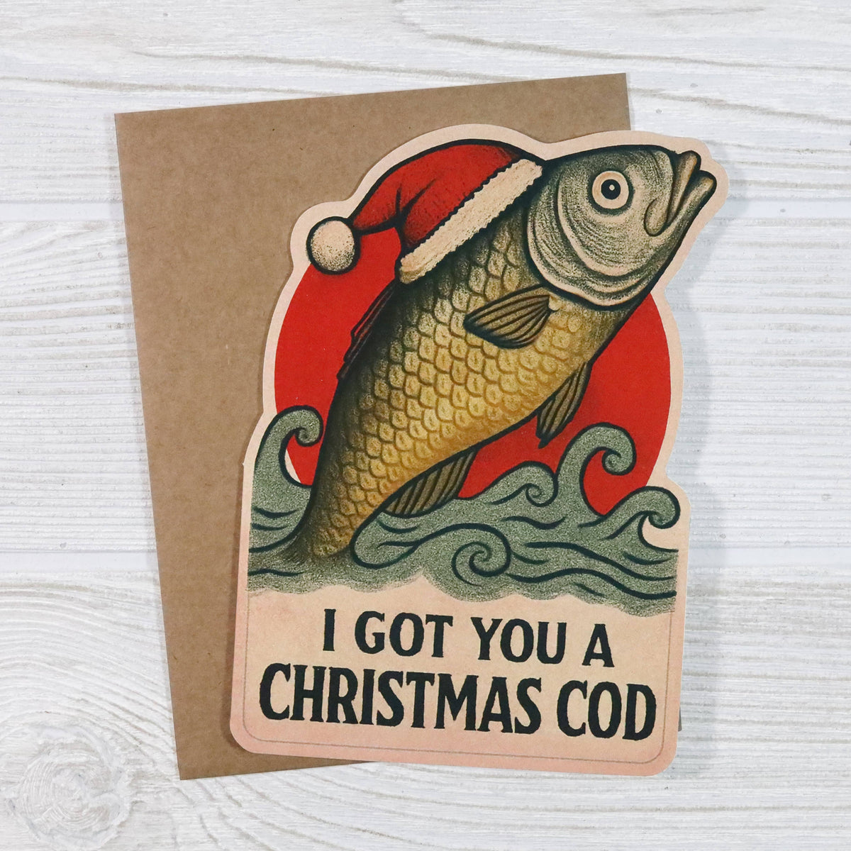 Bad Betty Greeting Co. - I Got You a Christmas Cod - Funny Die Cut Christmas Card