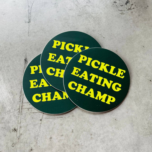 The Silver Spider - Pickle eating Champ Sticker 3” foodie restaurant deli gift