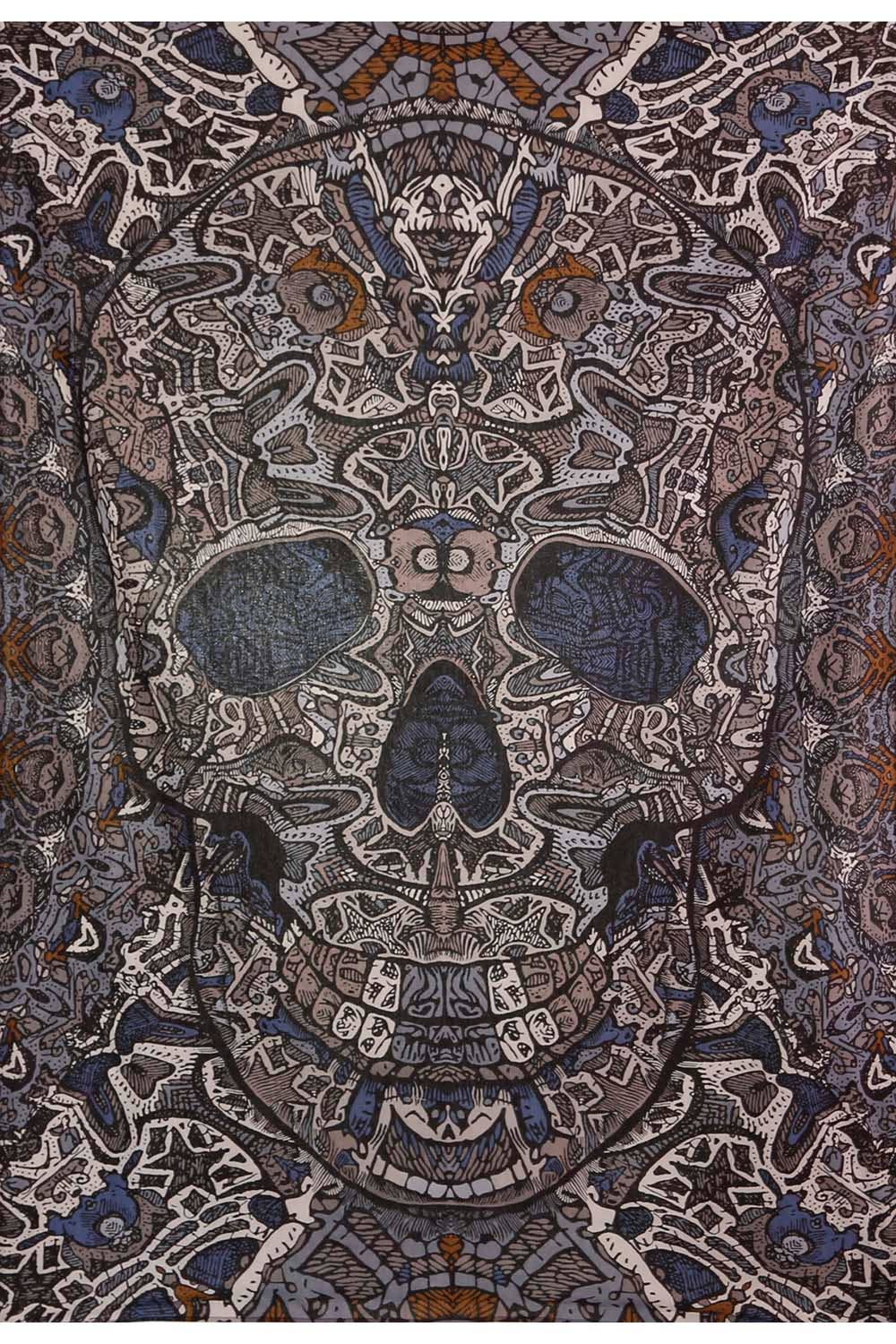 Sunshine Joy - Grey Skull Tapestry Dorm Hippie Gray Tapestries Packaged