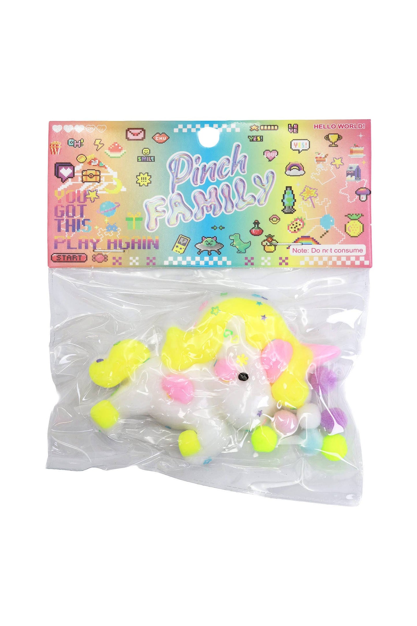 Unicorn Glittery Pom Pom Sticky Mochi Squishy Bag 1 PC