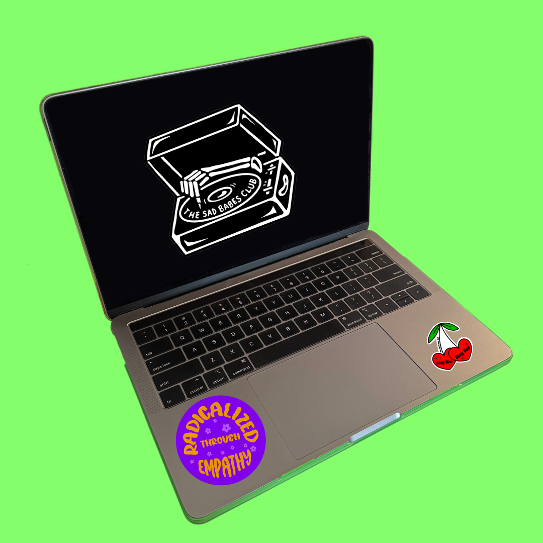 Radicalized through empathy round sticker