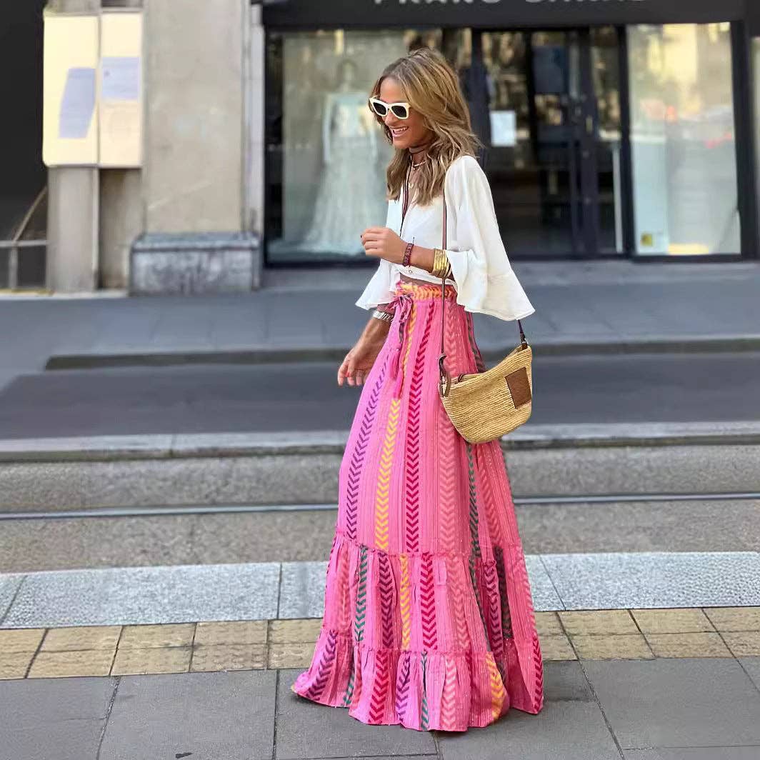 Ekartini - Summer Women's Printed Maxi Skirt Casual Beach Loose Wide Swing