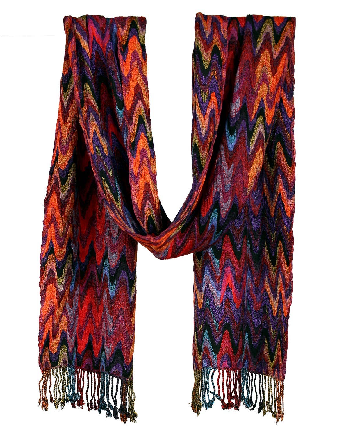 Sunshine Joy - Zig Zag Soul Scarf – Multi-Colored Long Scarf, 100% Viscose