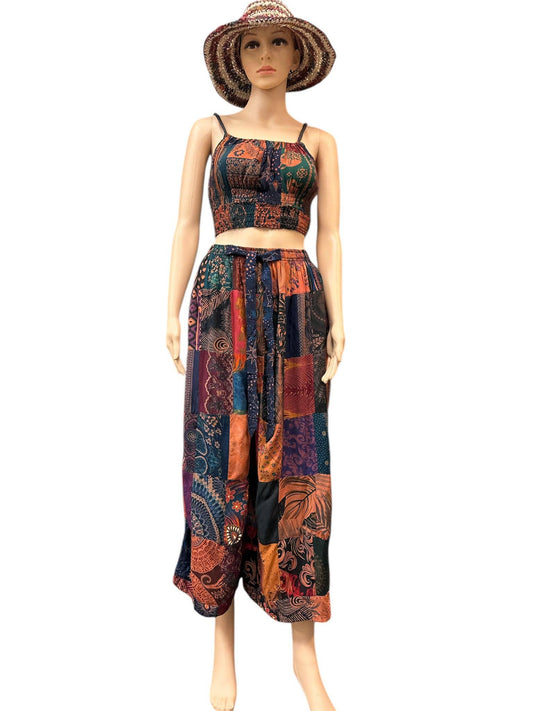 Rising International Inc - Rayon Red Multi Patchwork Top and Pant Set KTY510