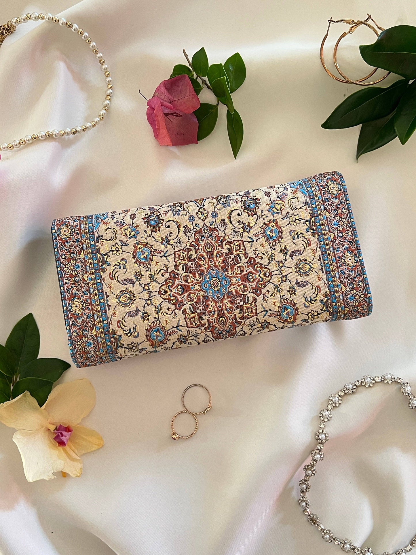 Umays Boho - Blue Boho Wallet, Handmade Carpet Design Fabric Wallet