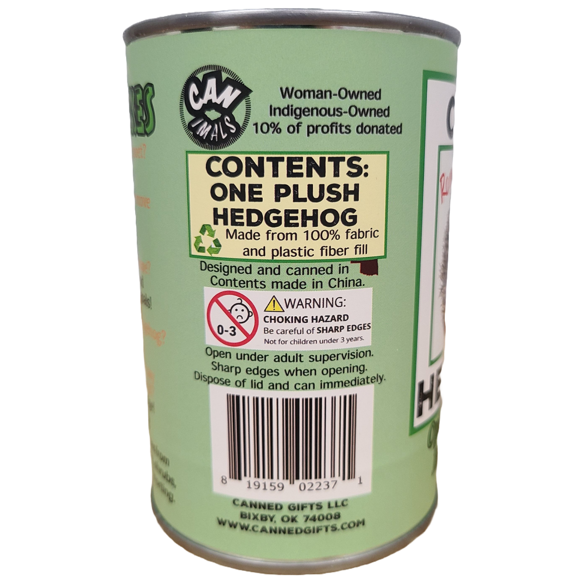 Canned Hedgehog | Stuffed Animal Plush w/Funny Jokes