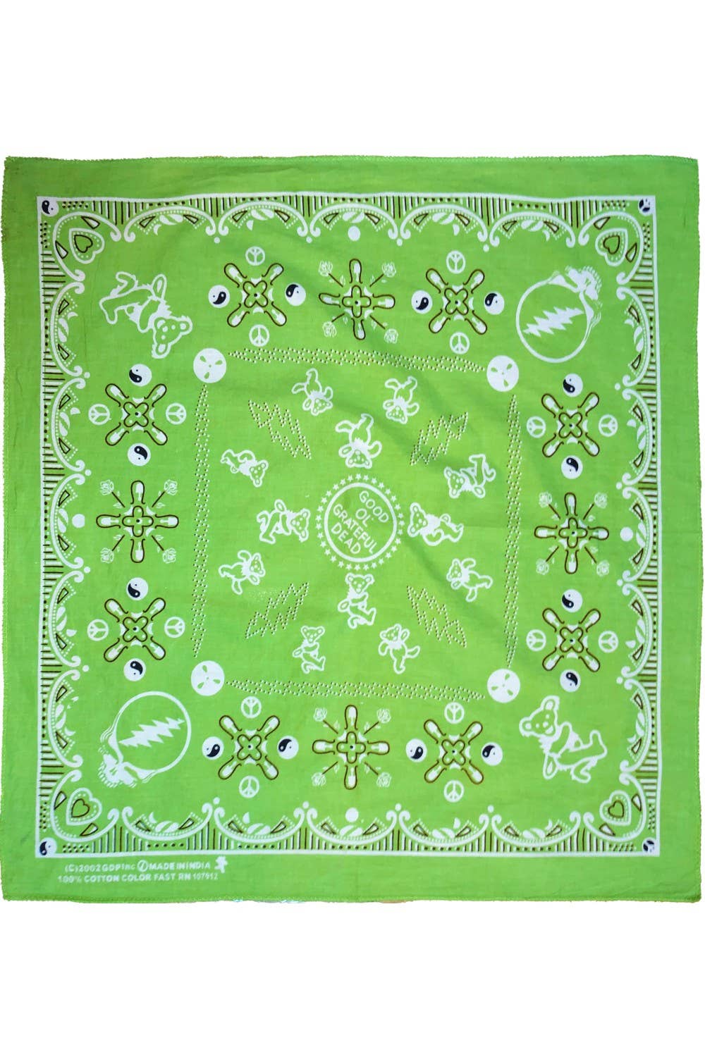 Sunshine Joy - Good Ol' Grateful Dead Bandana Green 22x22
