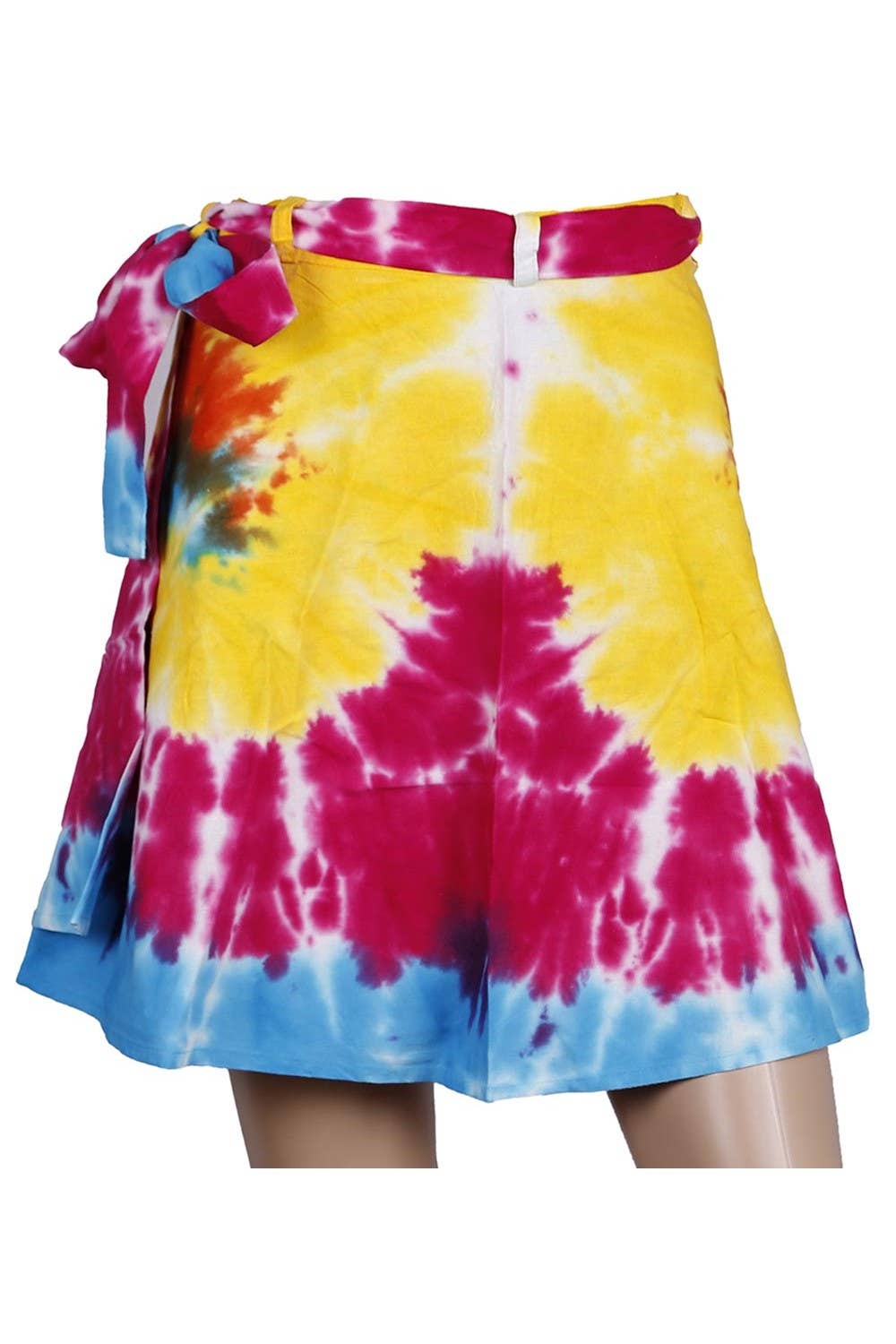 Sunshine Joy - Short Wrap Skirt With Zip Pocket Rainbow Tie Dye
