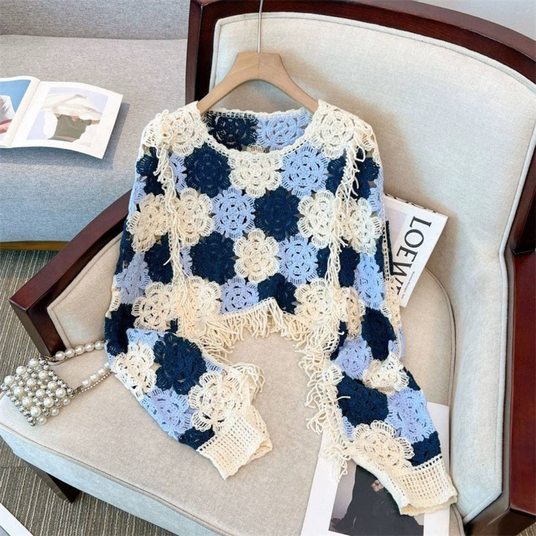 Funkyrel® Atzbranding Limited - Crosa - Floral Pattern Hollow Knit Sweater