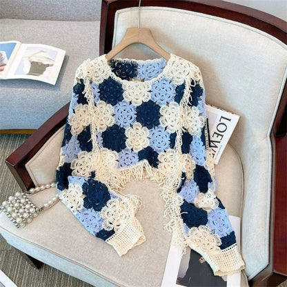 Funkyrel® Atzbranding Limited - Crosa - Floral Pattern Hollow Knit Sweater
