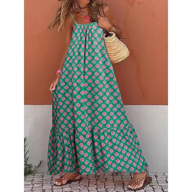 Ekartini - Flounce Print V-Neck Loose Maxi Dress
