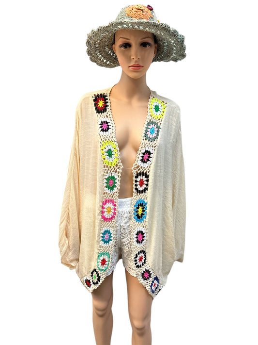 Rising International Inc - Cotton Crochet Open Front Cream Cardigan KTT1815A