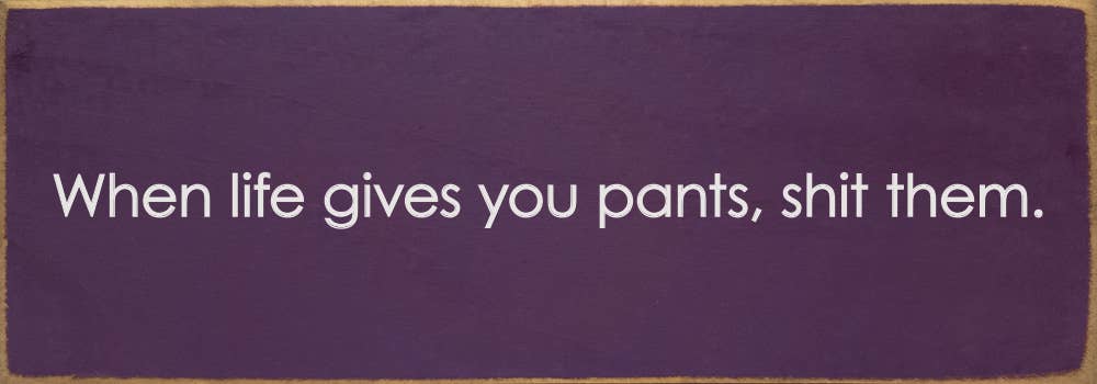 SAWDUST CITY - When life gives you pants, shit them. - Funny Wood Sign