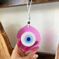 Umays Boho - Pink Evil Eye Wall Decor, Glass Evil Eye Wall Hanging