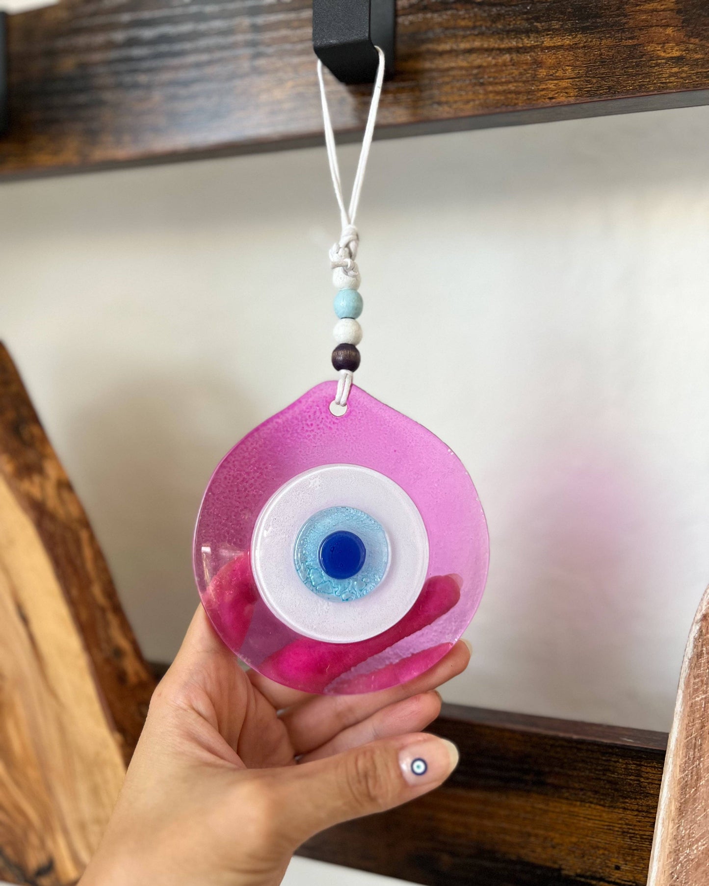 Umays Boho - Pink Evil Eye Wall Decor, Glass Evil Eye Wall Hanging