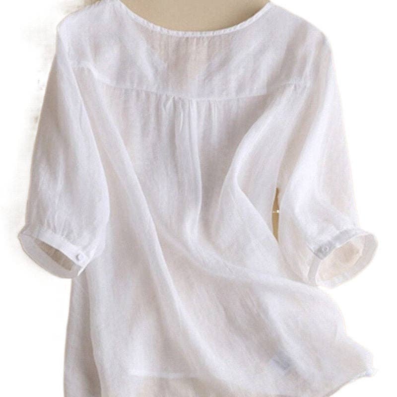 Ekartini - Linen Embroidered V-Neck Shirt