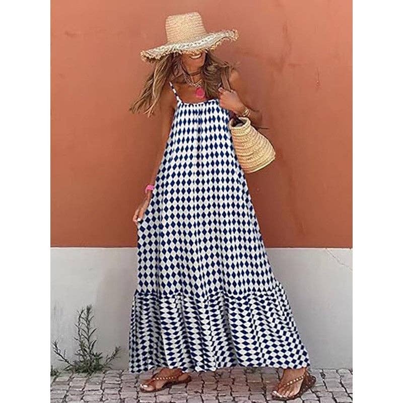 Ekartini - Flounce Print V-Neck Loose Maxi Dress