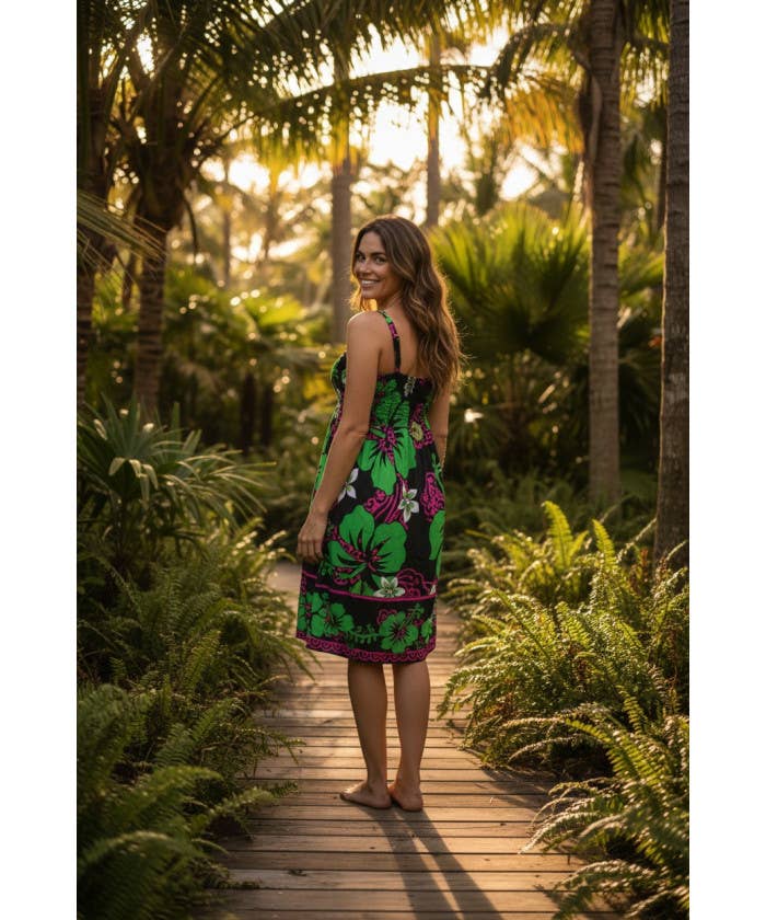 DK Hawaii - Floral Hibiscus Monstera Woman's Summer Dress