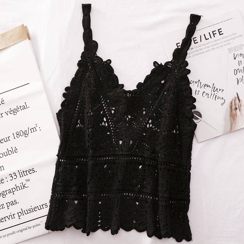 Funkyrel® Atzbranding Limited - Solid Color Crochet Lace Hollow Camisole Top