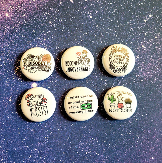 Resist Anarchist Set of 6 Buttons 1" mini buttons
