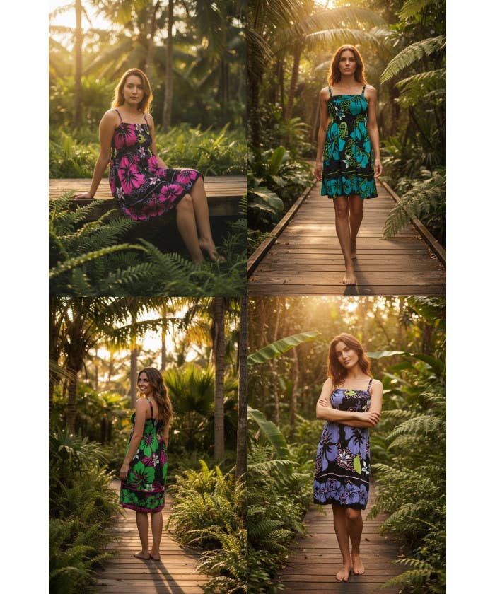 DK Hawaii - Floral Hibiscus Monstera Woman's Summer Dress
