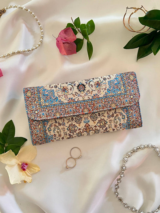 Umays Boho - Blue Boho Wallet, Handmade Carpet Design Fabric Wallet